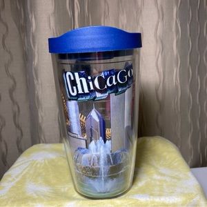 Chicago Tervis Tumbler Wrap Around City Fountain Navy Pier Sue Blue Lid 16 oz